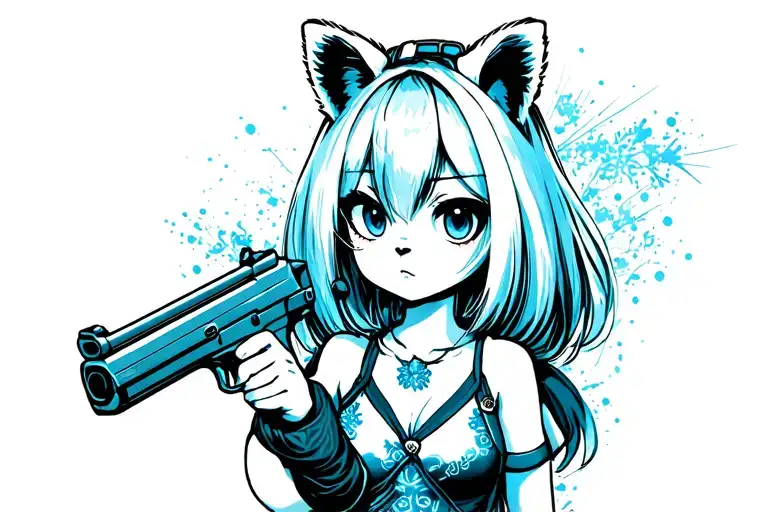 Racoon Girl With A Gun Blue Tattoo