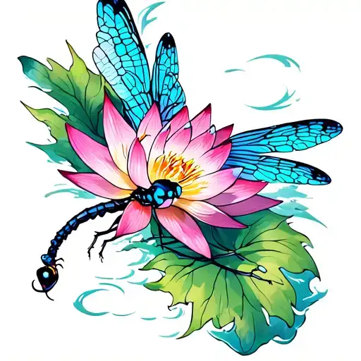 Dragonfly With Lotus On Top