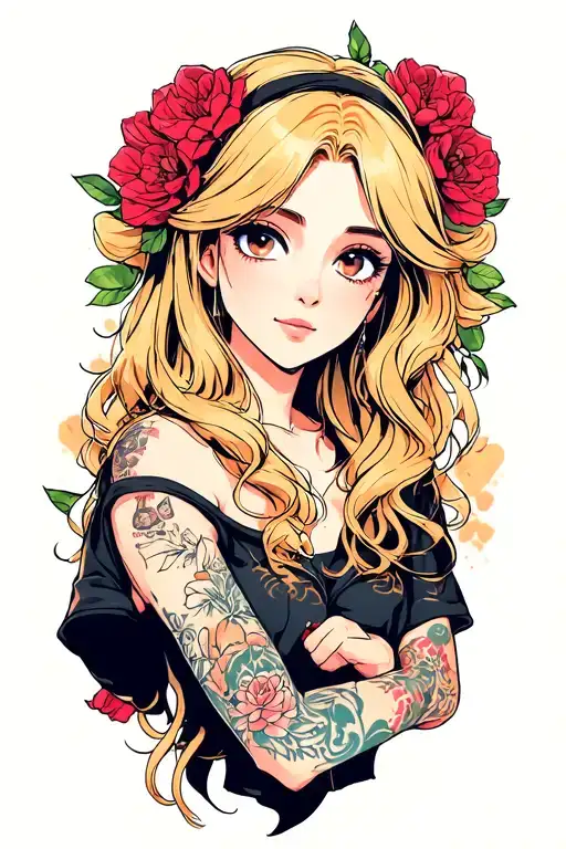 Girl With Blonde Hair Getting A Tatto Design