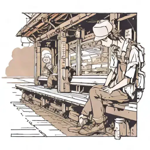 Man Waiting For Train At Station Japan