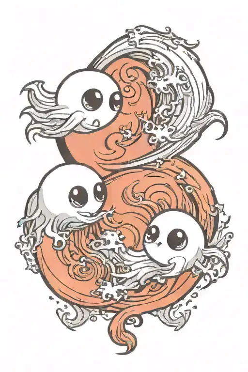 Cute Yin Yang Ghosts Hugging Each Other