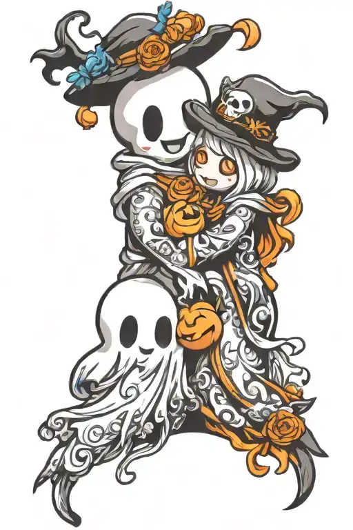 Cute Cartoon Ghosts Hugging Each Other