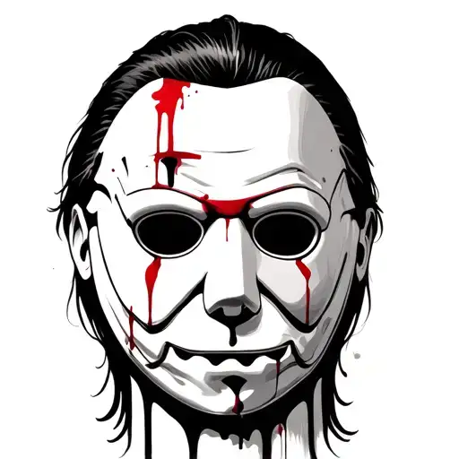 A Detailed Close-up Of Michael Myers' Mask With A Subtle Hint Of Blood