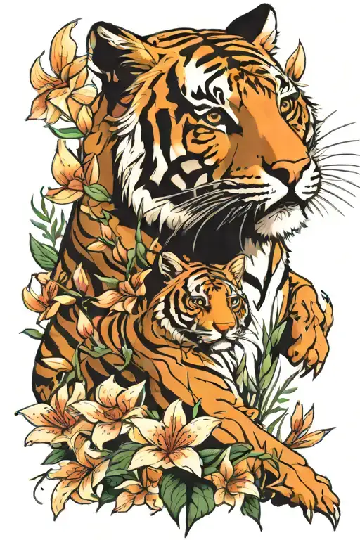 Tiger With Lillys Blossoming