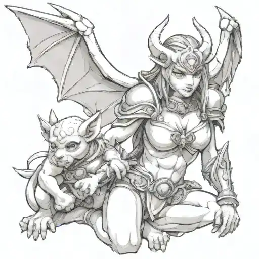 Female Gargoyle Warrior With Her Baby