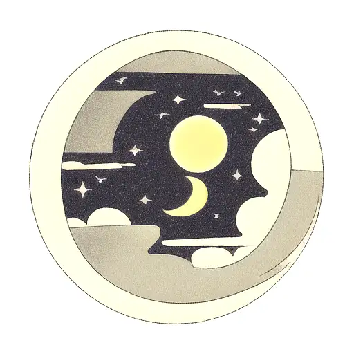 Sun And Moon In Dark Clouds With Night Sky