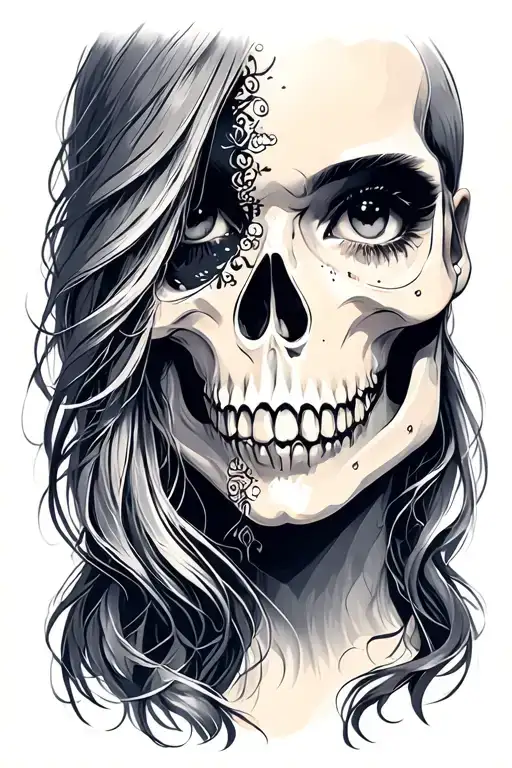 Cute Woman Face With Half Skull