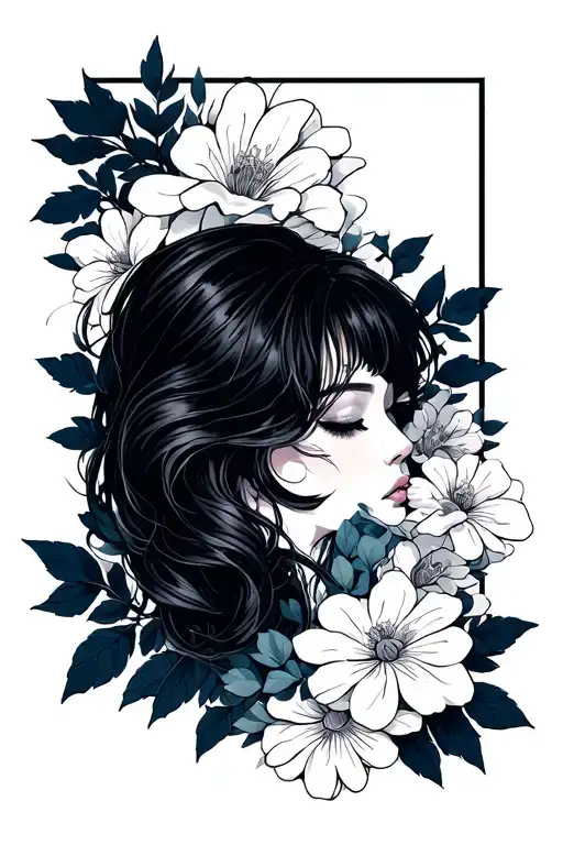 Hot Woman Face With Flowers Surrounding Them