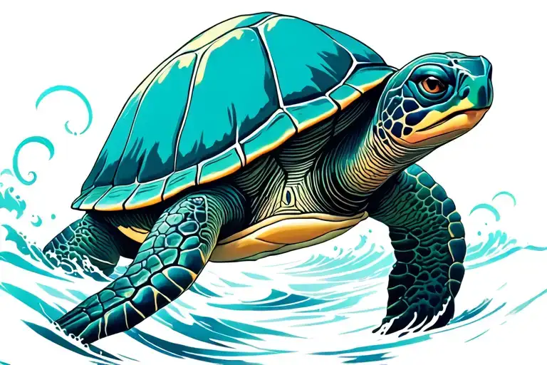 Turtle In Waves With