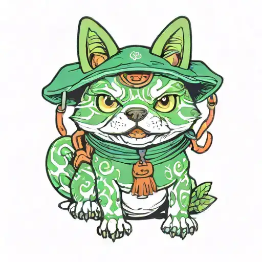 Green Shibu Inu With Frog Eyes With A Traditional Japanese Backpack
