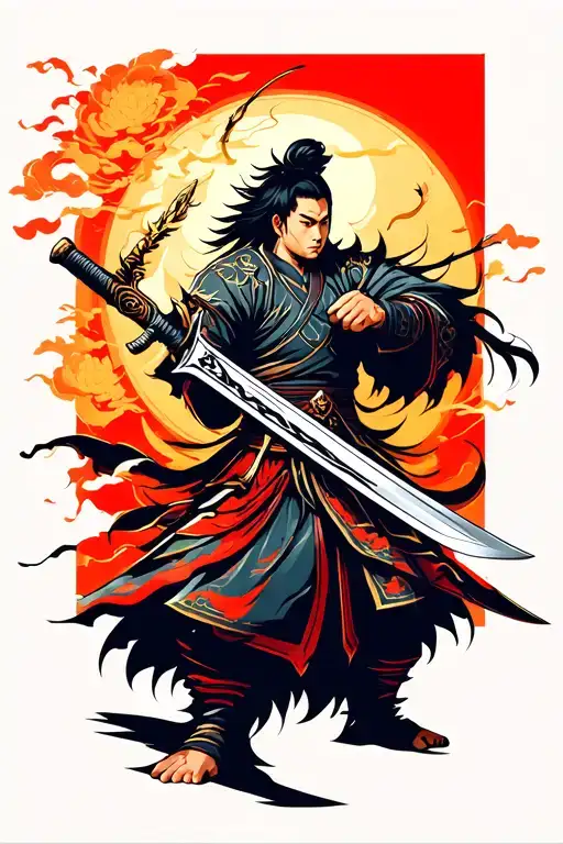 Asian Warrior With A Broad Sword Symbolizing Strength And Wisdom