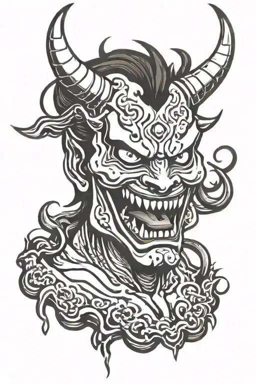 Japanese Demon Mask With Blood In The Mouth