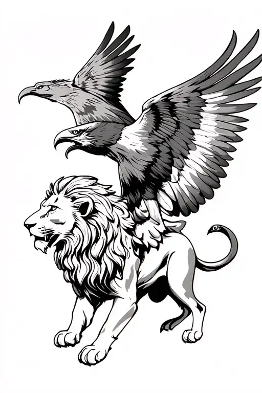 Lion And Eagle Soaring