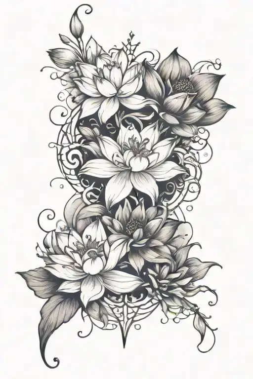 Lotus Flower And Spider Lillies Thigh