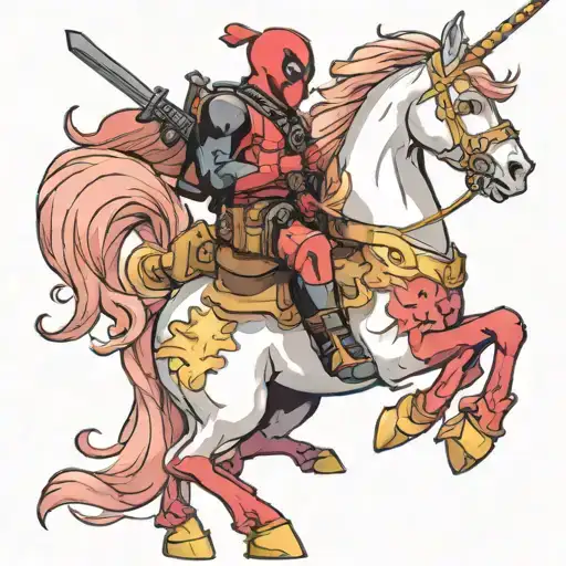 Deadpool Riding Unicorn Riding