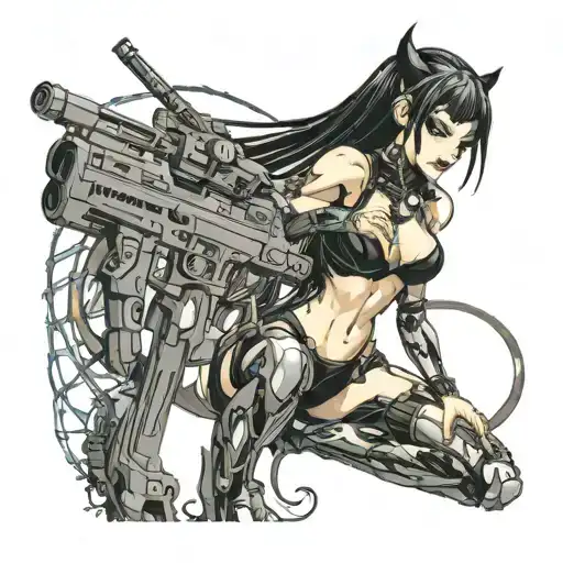 Wicked Goth Cyborg Woman Holding Guns