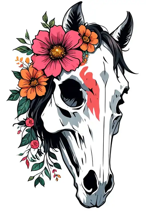 Horse Skull With Flowers