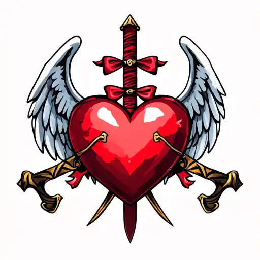 Heart With Wings And Bow And Sword