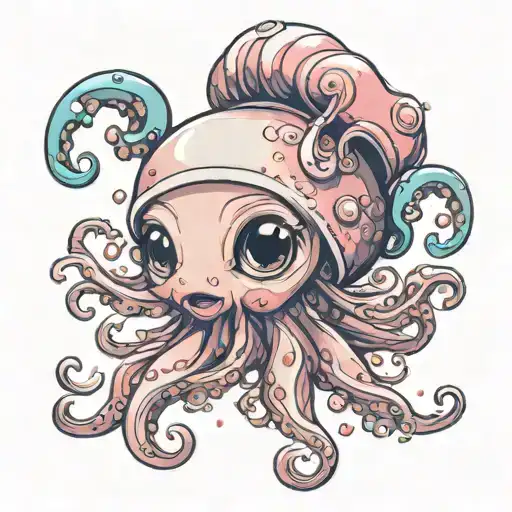 Cute Baby Squid Tattoo Design New School Colorful Well Detailed
