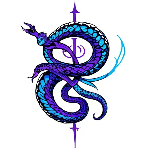 Combination Of A Snake And The Virgo Symbol In Shades Of Blue And Purple