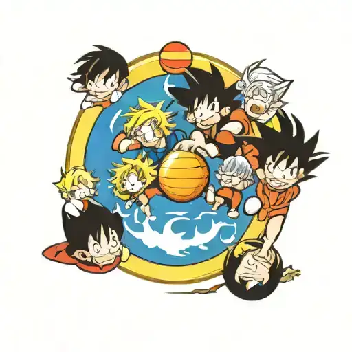 7 Dragon Balls In A Circle Around Sheron With Kid Goku