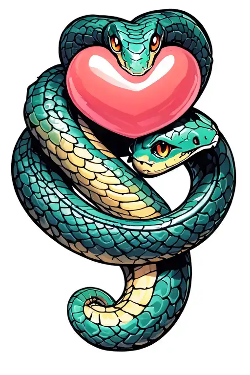 Snake Wrapped Around Dango Forming A Heart Shape
