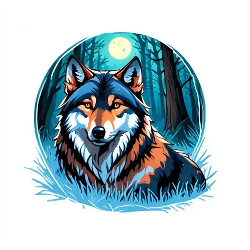 Wolves In The Forest At Night