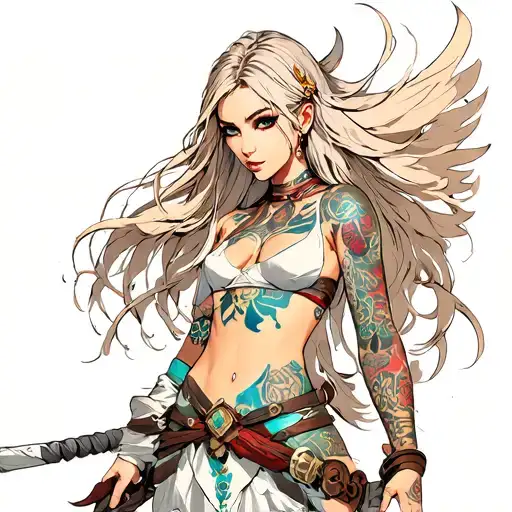 Female Warrior Woman With Long Hair Dressed