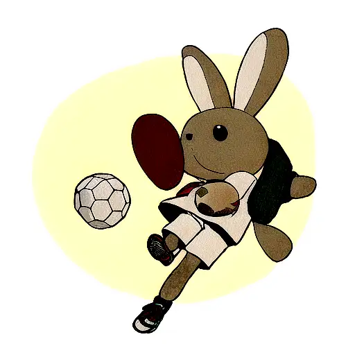 Bags Bunny With Soccer Ball On Foot And Old Football Shoes In Hand