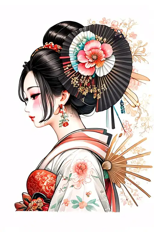 Geisha And Fan Side Profile