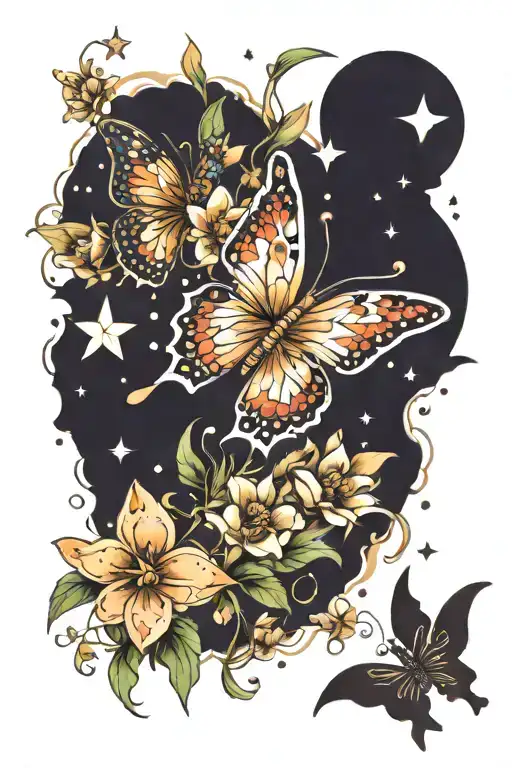 Flowers Butterfly With Stars