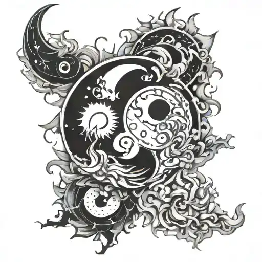 Yin And Yang Sun And Moon Merging Together
