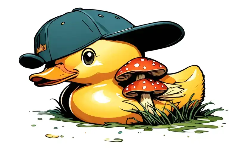 Rubber Duck Eating Mushrooms Wearing Backwards Ball Cap