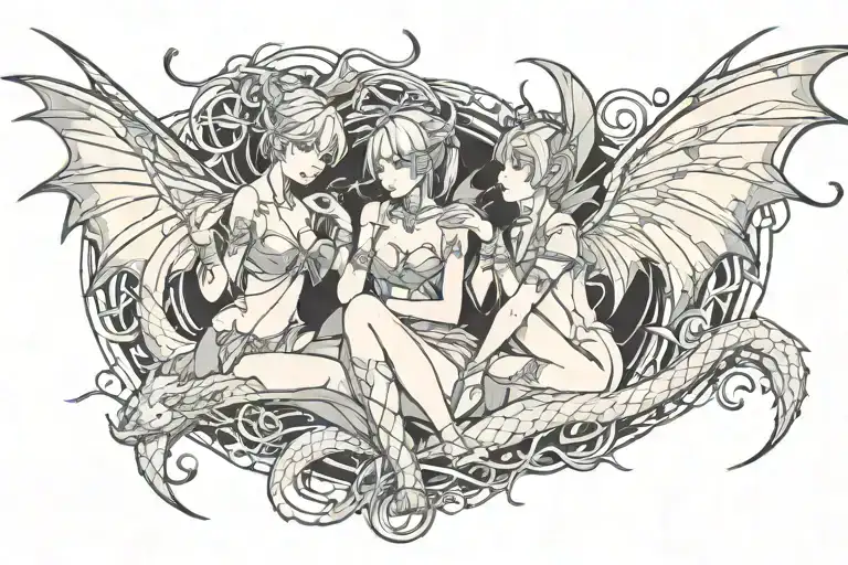 Dragons And Sexy Fairies Intertwined Within