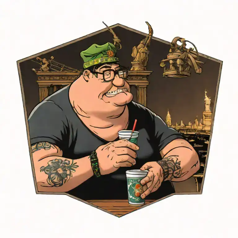 Peter Griffin Having A Drink With The Statue Of Liberty