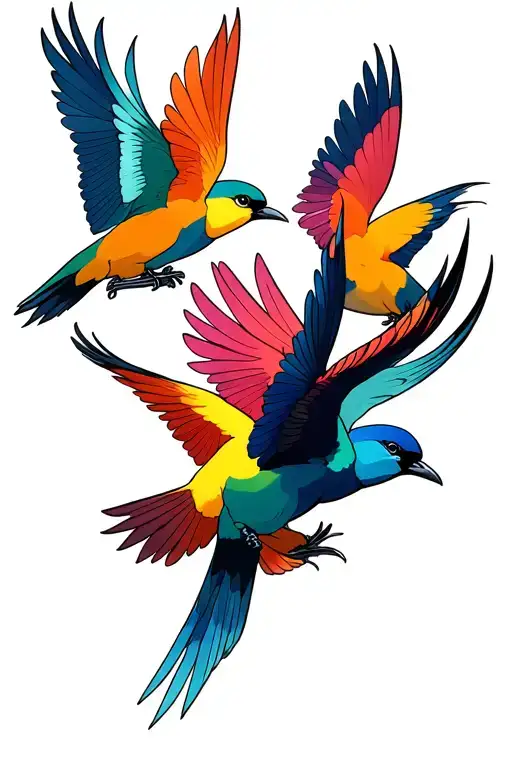 Three Birds Flyy And Interact With Themself