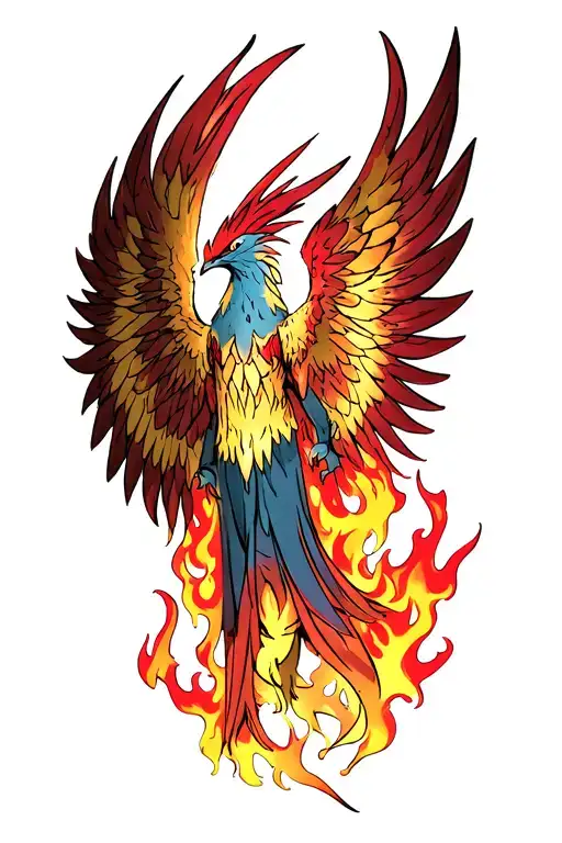 Phoenix Rising From Flames Tattoo Wings Continue On To Chest