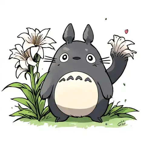 Totoro Holding An Alum Lilly