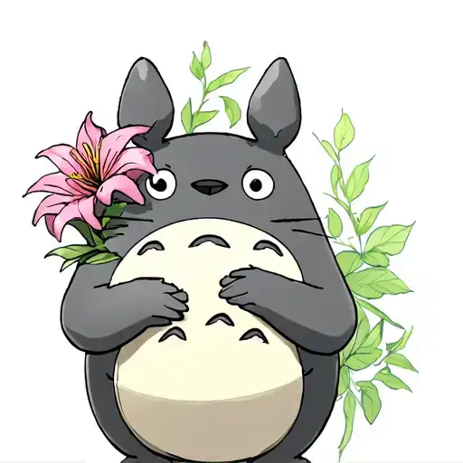 Totoro Holding An Alum Lilly