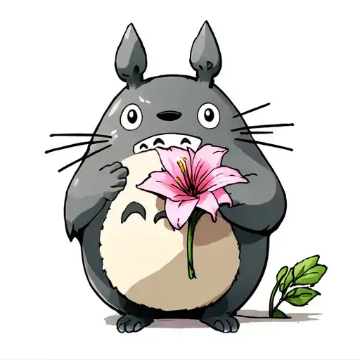 Totoro Holding An Alum Lilly