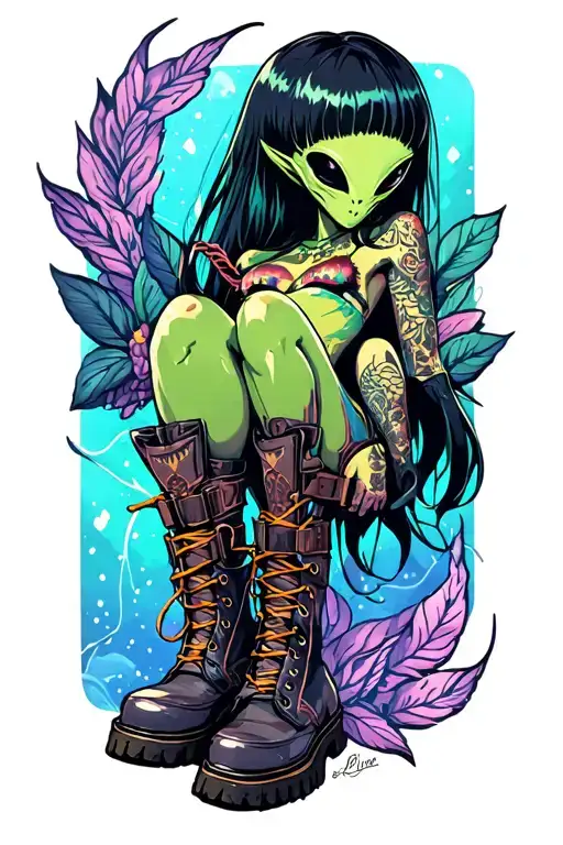 Alien Wearing Combat Boots And