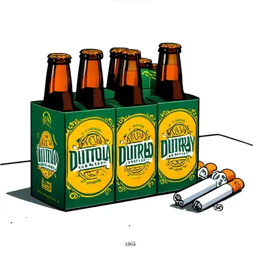 6 Pack Of Beer Next To Pack Of Cigarettes Standing Straight