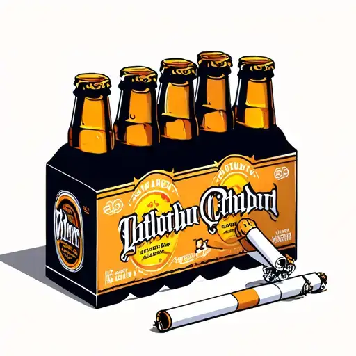 6 Pack Of Beer Next To Pack Of Cigarettes