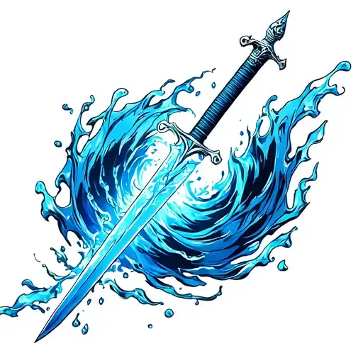 Sword With Water Swirling Around The Length Of It