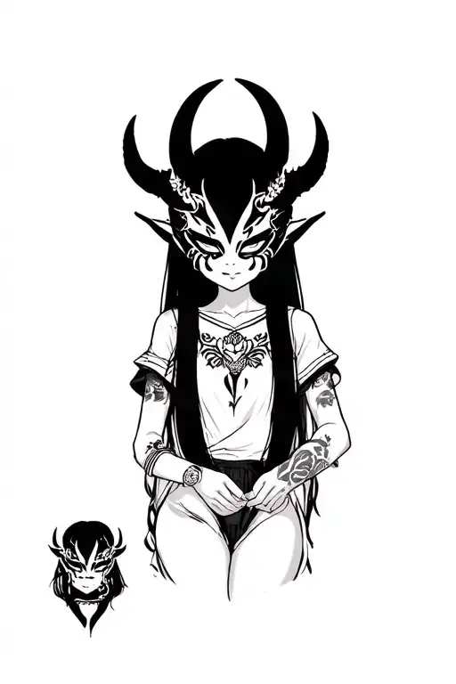 Oni Mask Split And Girl Holding