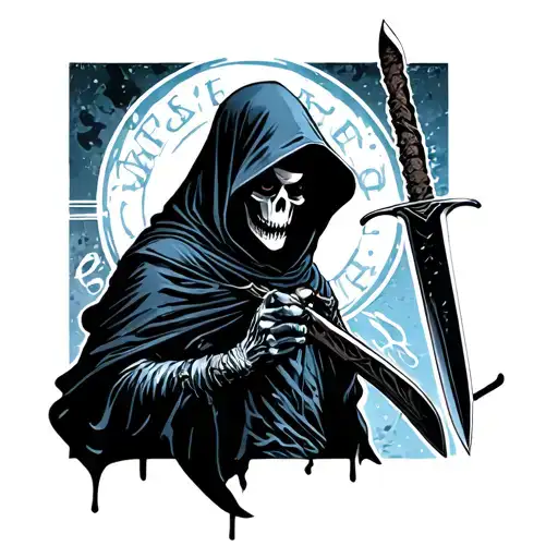 Hooded Reaper Silohuette With Machete