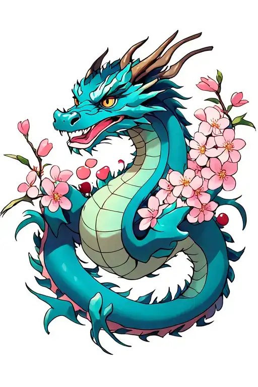 Dragon With Cherry Blossoms All Around It