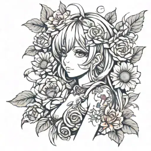 Anime Character Surrounded By Roses And Sunflowers