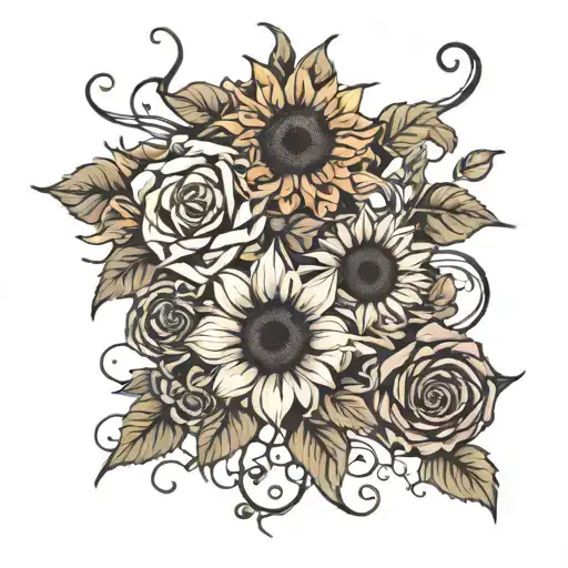 Sunflower And Roses Tangled