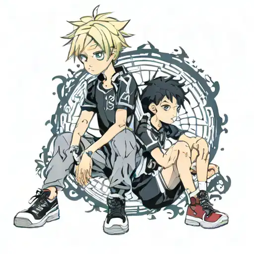 Short Blond Hair Girl And Black Hair Boy Haikyu Characters